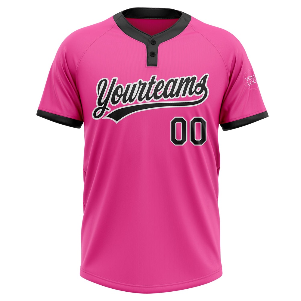 Pink Black White Two Button Unisex Softball Jersey, Custom Team Softball Jersey