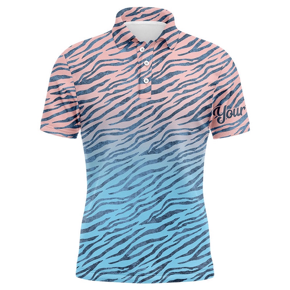 Pink Blue Tiger Pattern Men’s Golf Polo Shirts Custom Golf Clothes For Men, Gifts For The Golfer, Golf Polo Shirt, Golf Shirts