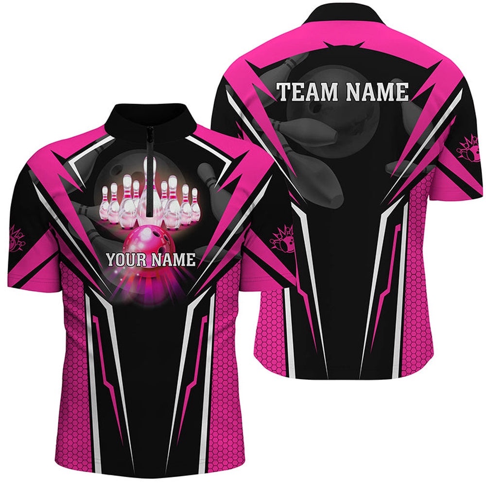 Pink Bowling Jersey For Men, Strike Bowling Team Jersey Bowlers Outfits, Custom Bowling Team Jersey Shirt