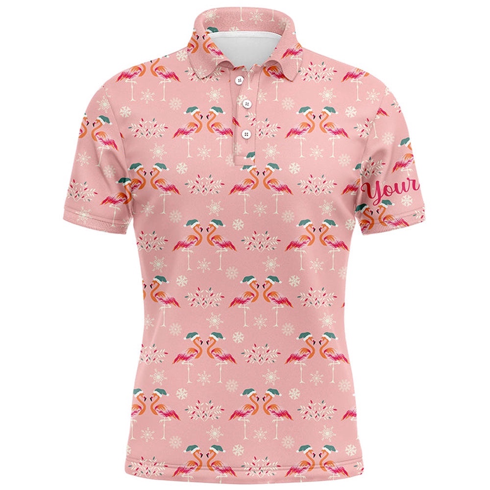 Pink Christmas Flamingos Men’s Golf Polo Shirt Custom Funny Golf Shirts For Men Golf Gifts, Golf Polo Shirt, Golf Shirts