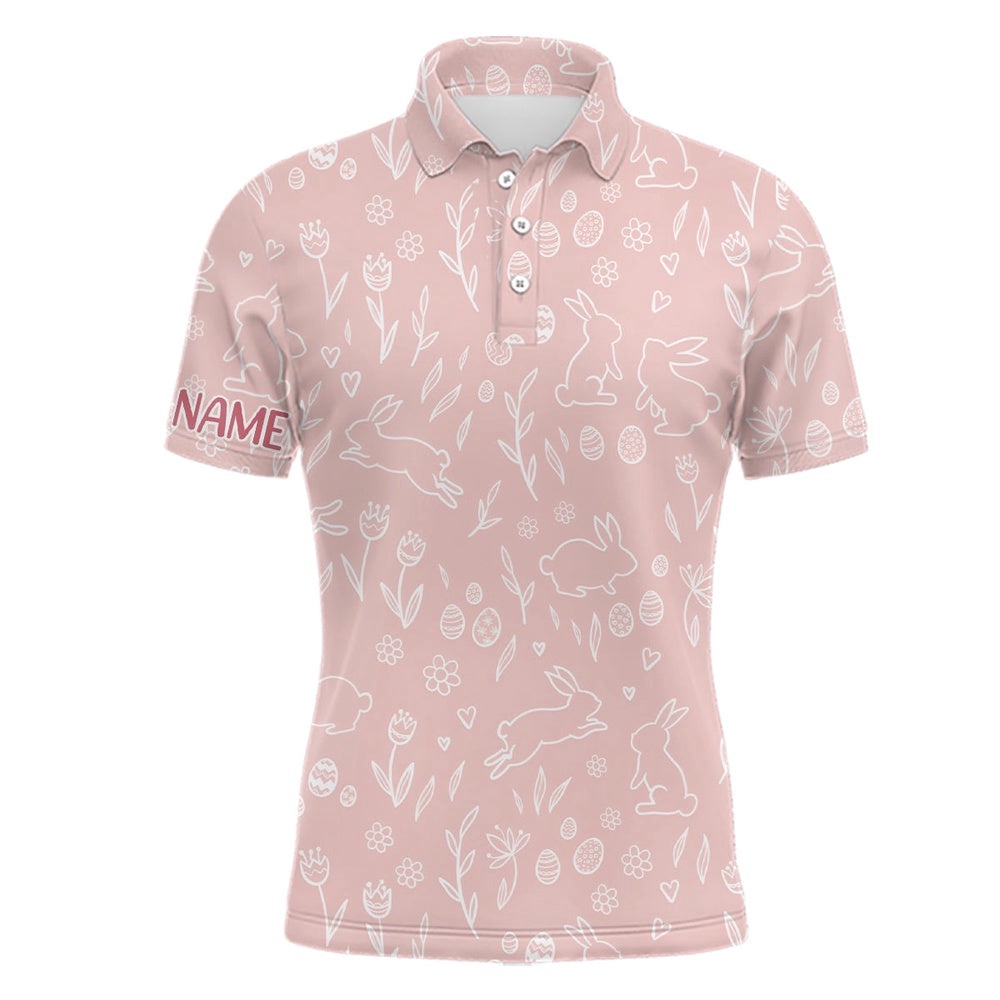 Pink Cute Easter Eggs & Bunnies Men’s Golf Polo Shirt Custom Easter Day Golf Tops For Men Golf Gifts, Golf Polo Shirt, Golf Shirts