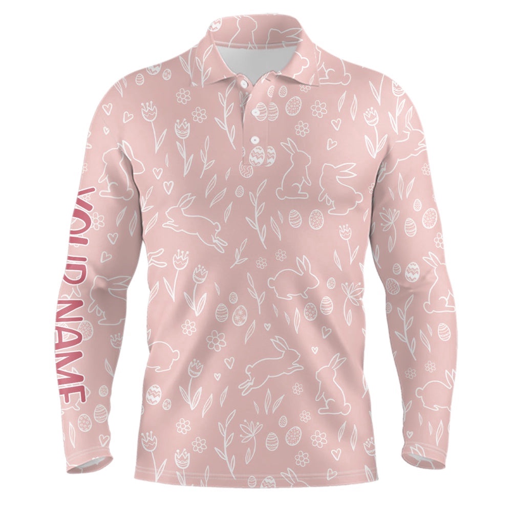 Pink Cute Easter Eggs & Bunnies Men’s Golf Polo Shirt Custom Easter Day Golf Tops For Men Golf Gifts, Golf Polo Shirt, Golf Shirts