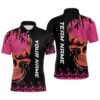 Pink Flame Skull Custom Bowling Polo Shirts For Men And Women, American Bowling Team Polo Shirt, Personalized Bowling Team Shirt