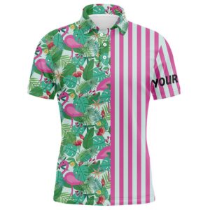 Pink Flamingo Green Tropical Pattern Stripes Men’s&hellip;