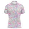 Pink Flamingo Green Tropical Pattern Stripes Men’s Golf Polo Shirts Custom Golf Outfits For Men, Golf Polo Shirt, Golf Shirts