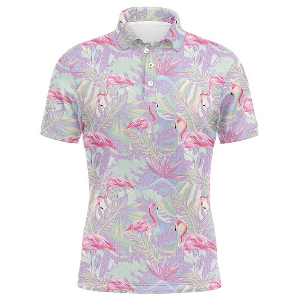 Pink Flamingo Tropical Floral Pattern Men’s Floral Golf Clothing For Men’s, Golf Polo Shirt, Golf Shirts