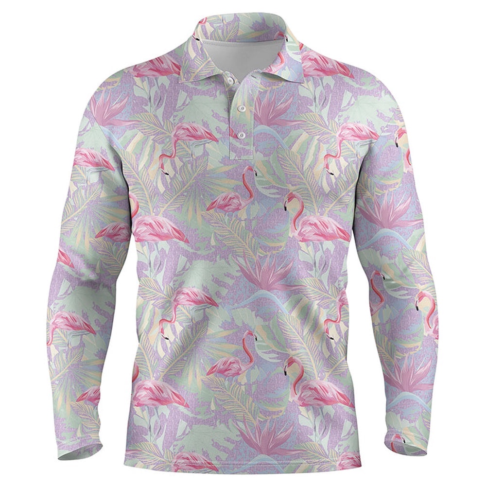 Pink Flamingo Tropical Floral Pattern Men’s Floral Golf Clothing For Men’s, Golf Polo Shirt, Golf Shirts