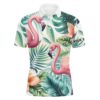 Pink Flamingo Tropical Pattern Men’s Golf Polo Shirts Custom Golf Shirts For Men’s Golf Gifts, Golf Polo Shirt, Golf Shirts