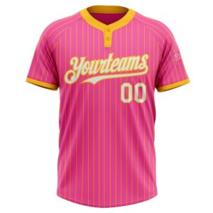 Pink Gold Pinstripe White Two Button Unisex Softball Jersey Custom Team Softball Jersey 2 koaqnx.jpg