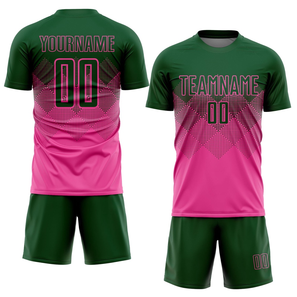 Pink Green Sublimation Soccer Uniform Jersey, Custom Team Soccer Jersey Shirt