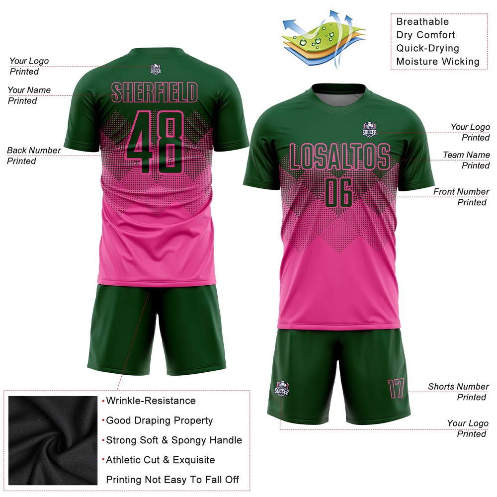 Pink Green Sublimation Soccer Uniform Jersey, Custom Team Soccer Jersey Shirt