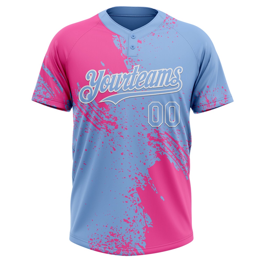 Pink Light Blue White 3D Pattern Abstract Brush Stroke Two Button Unisex Softball Jersey, Custom Team Softball Jersey