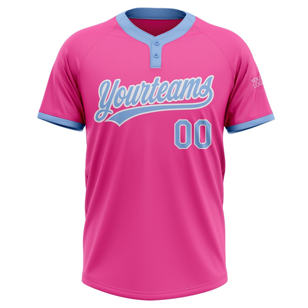 Pink Light Blue White Two Button Unisex Softball Jersey, Custom Team Softball Jersey