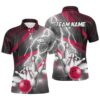 Pink Lightning Thunder Skull Flame Bowling Shirts For Men Custom Bowling Team League Polo Shirt, Personalized Bowling Team Shirt
