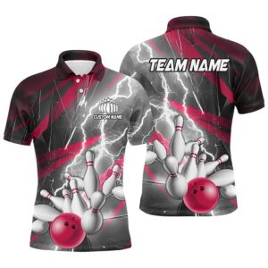Pink Lightning Strike Custom Bowling Polo Shirts&hellip;