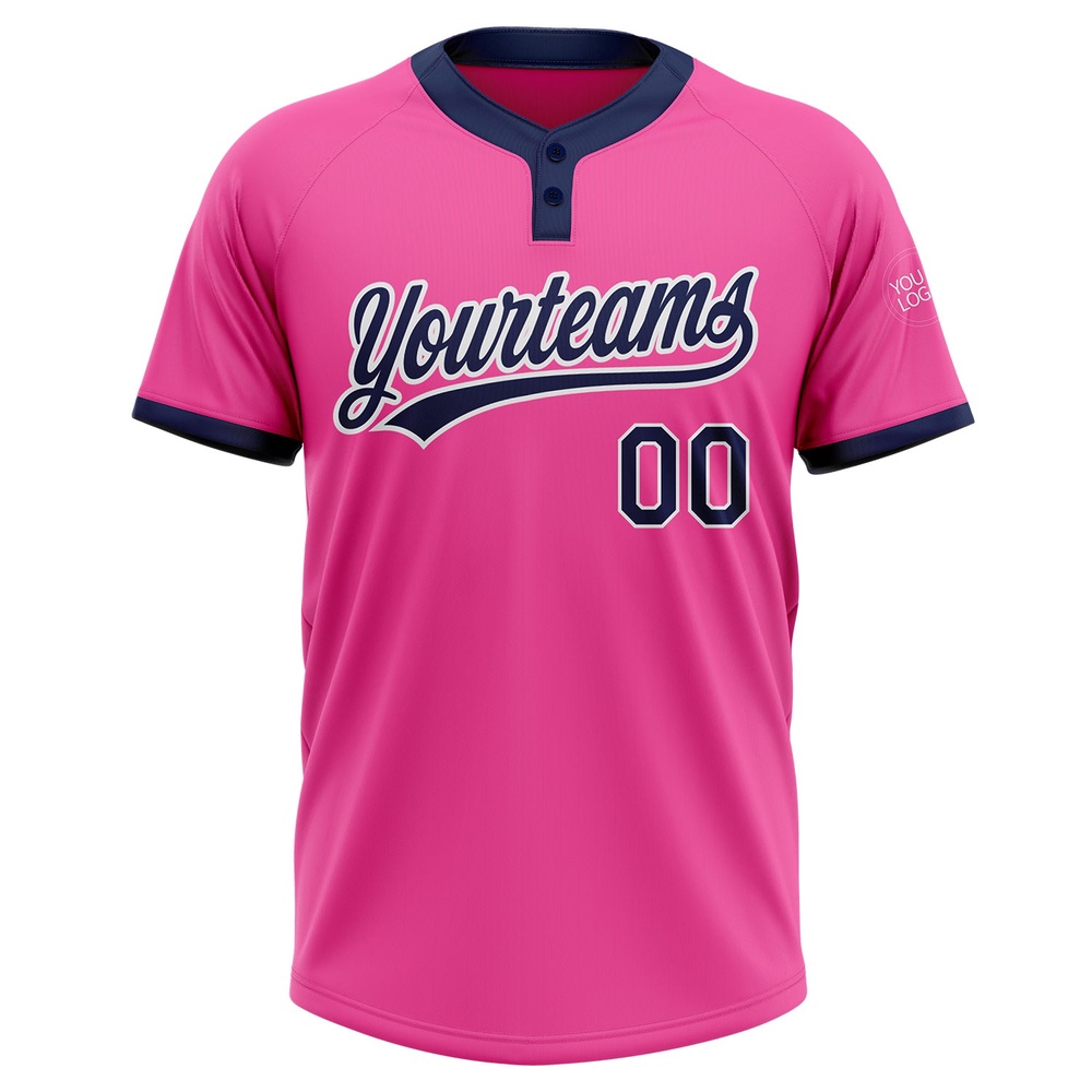 Pink Navy White Two Button Unisex Softball Jersey, Custom Team Softball Jersey