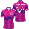 Pink Ribbon Breast Cancer Awareness Bowling Polo Shirt Custom Team Bowling Polo Shirt For Men White, Personalized Bowling Team Shirt