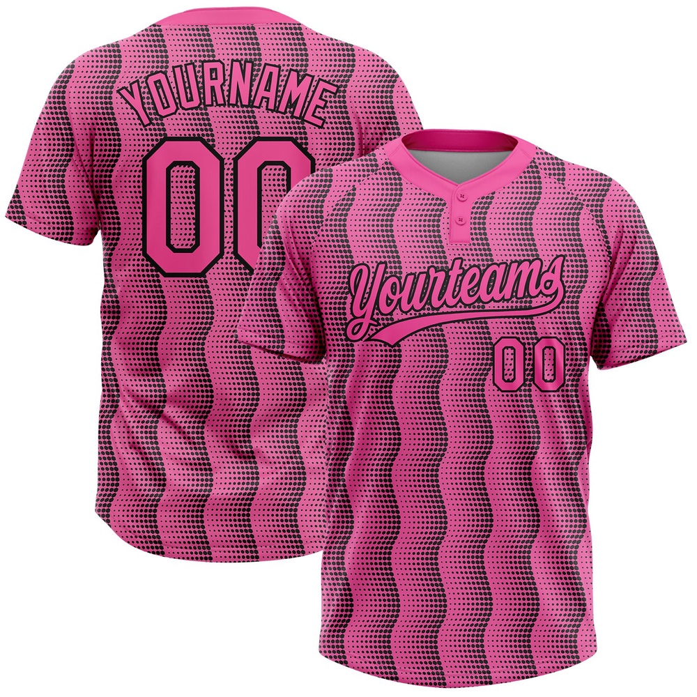 Pink Pink Black 3D Pattern Two Button Unisex Softball Jersey, Custom Team Softball Jersey