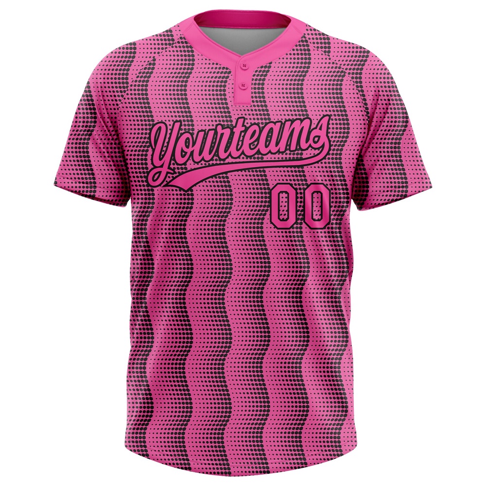 Pink Pink Black 3D Pattern Two Button Unisex Softball Jersey, Custom Team Softball Jersey