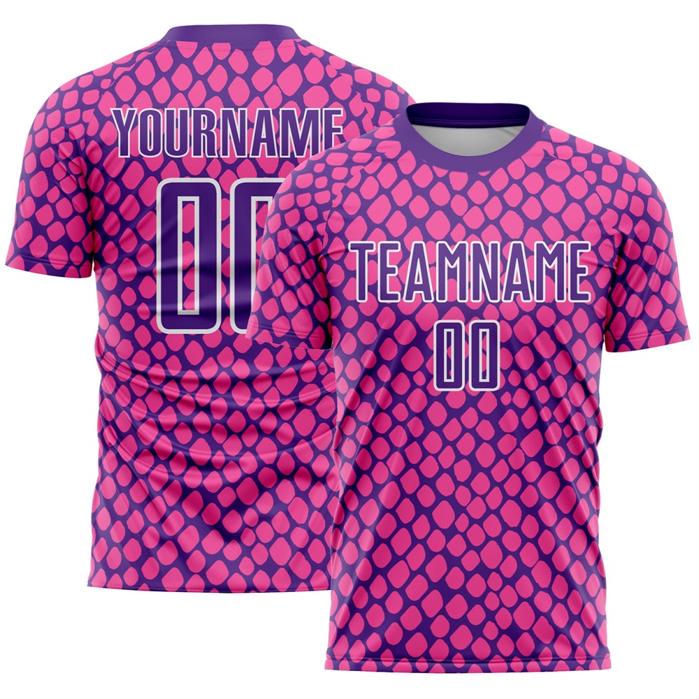 Pink Purple White Snake Skin Sublimation Soccer Uniform Jersey, Custom Team Soccer Jersey Shirt