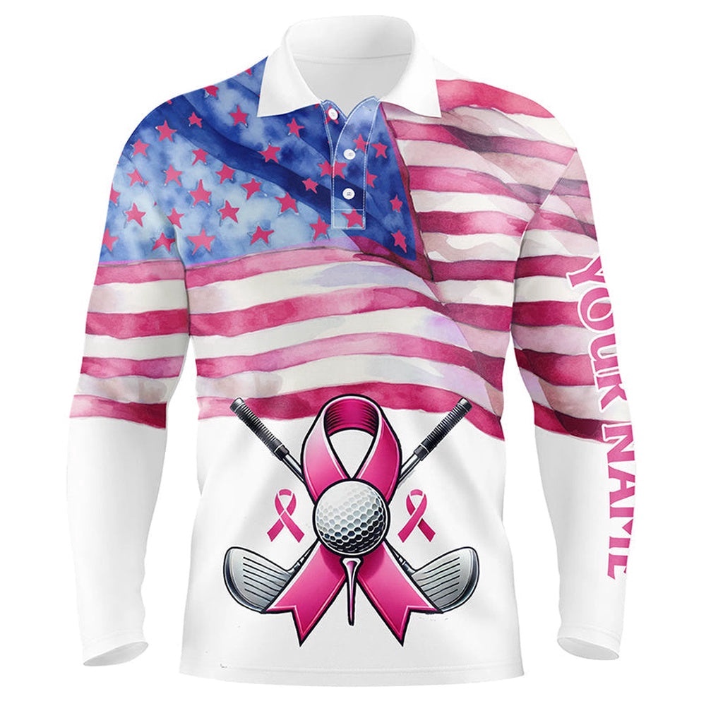 Pink Ribbon American Flag Men Golf Polo Shirts Custom Breast Cancer Awareness Golf Shirts, Golf Polo Shirt, Golf Shirts Pink Ribbon American Flag Men Golf Polo Shirts Custom Breast Cancer Awareness Golf Shirts, Golf Polo Shirt, Golf Shirts