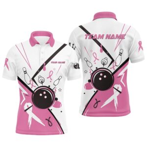 Pink Ribbon Breast Cancer Awareness Bowling Polo&hellip;