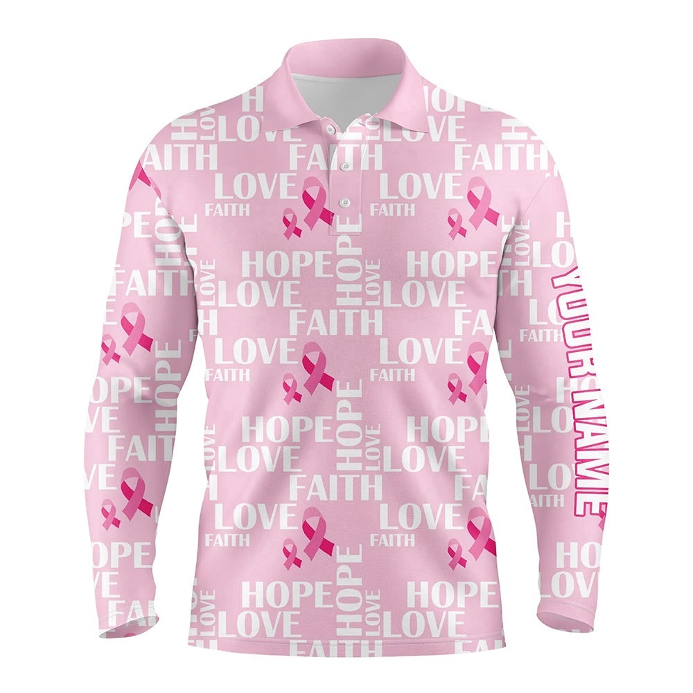 Pink Ribbon Faith Love Hope Breast Cancer Awareness Men’s Golf Polo Shirts Golf Shirts For Men, Golf Polo Shirt, Golf Shirts