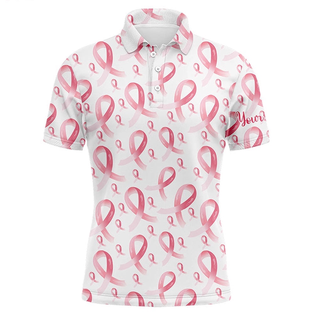 Pink Ribbons Breast Cancer Awareness Pattern Men’s Golf Polo Shirts Custom Golf Apparel For Men’s, Golf Polo Shirt, Golf Shirts