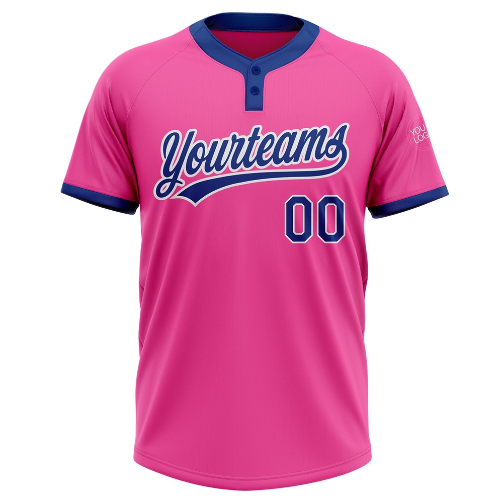 Pink Royal White Two Button Unisex Softball Jersey, Custom Team Softball Jersey