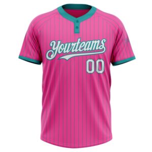 Pink Teal Pinstripe White Two Button Unisex Softball Jersey Custom Team Softball Jersey 2 gzuqqt.jpg