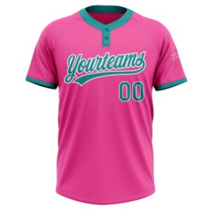 Pink Teal White Two Button Unisex Softball Jersey Custom Team Softball Jersey 2 g7gjn0.jpg