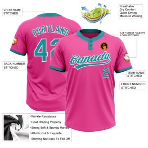 Pink Teal White Two Button Unisex Softball Jersey Custom Team Softball Jersey 3 jucphj.jpg