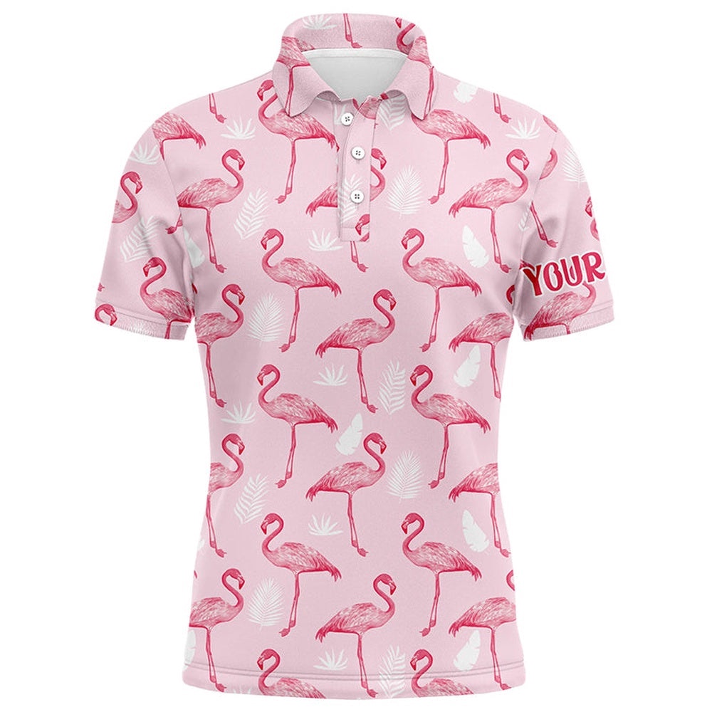 Pink Tropical Flamingo Men’s Golf Polo Shirts Cusomized Funny Golf Tops For Men Male Golf Gifts, Golf Polo Shirt, Golf Shirts