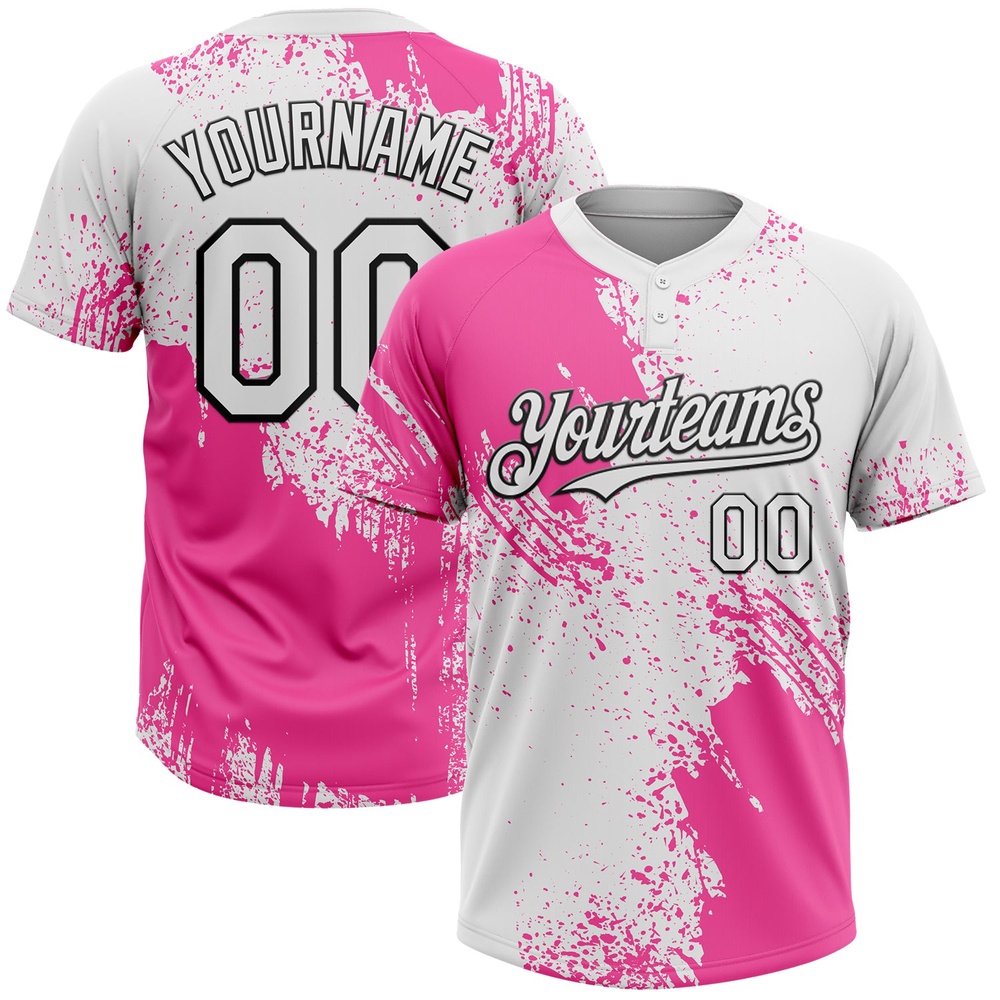 Pink White Black 3D Pattern Abstract Brush Stroke Two Button Unisex Softball Jersey, Custom Team Softball Jersey