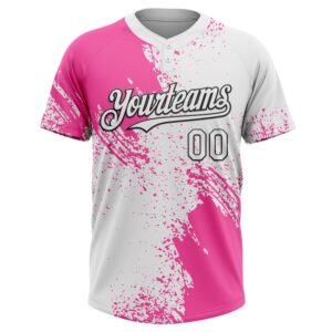 Pink White Black 3D Pattern Abstract Brush Stroke Two Button Unisex Softball Jersey Custom Team Softball Jersey 2 ajkudz.jpg