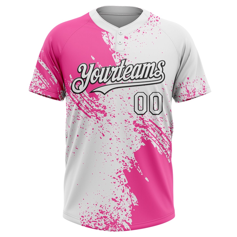 Pink White Black 3D Pattern Abstract Brush Stroke Two Button Unisex Softball Jersey, Custom Team Softball Jersey