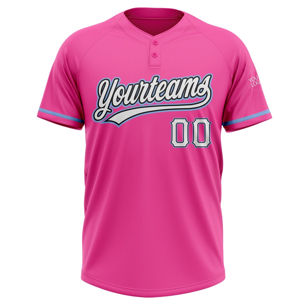 Pink White Black Light Blue Two Button Unisex Softball Jersey, Custom Team Softball Jersey