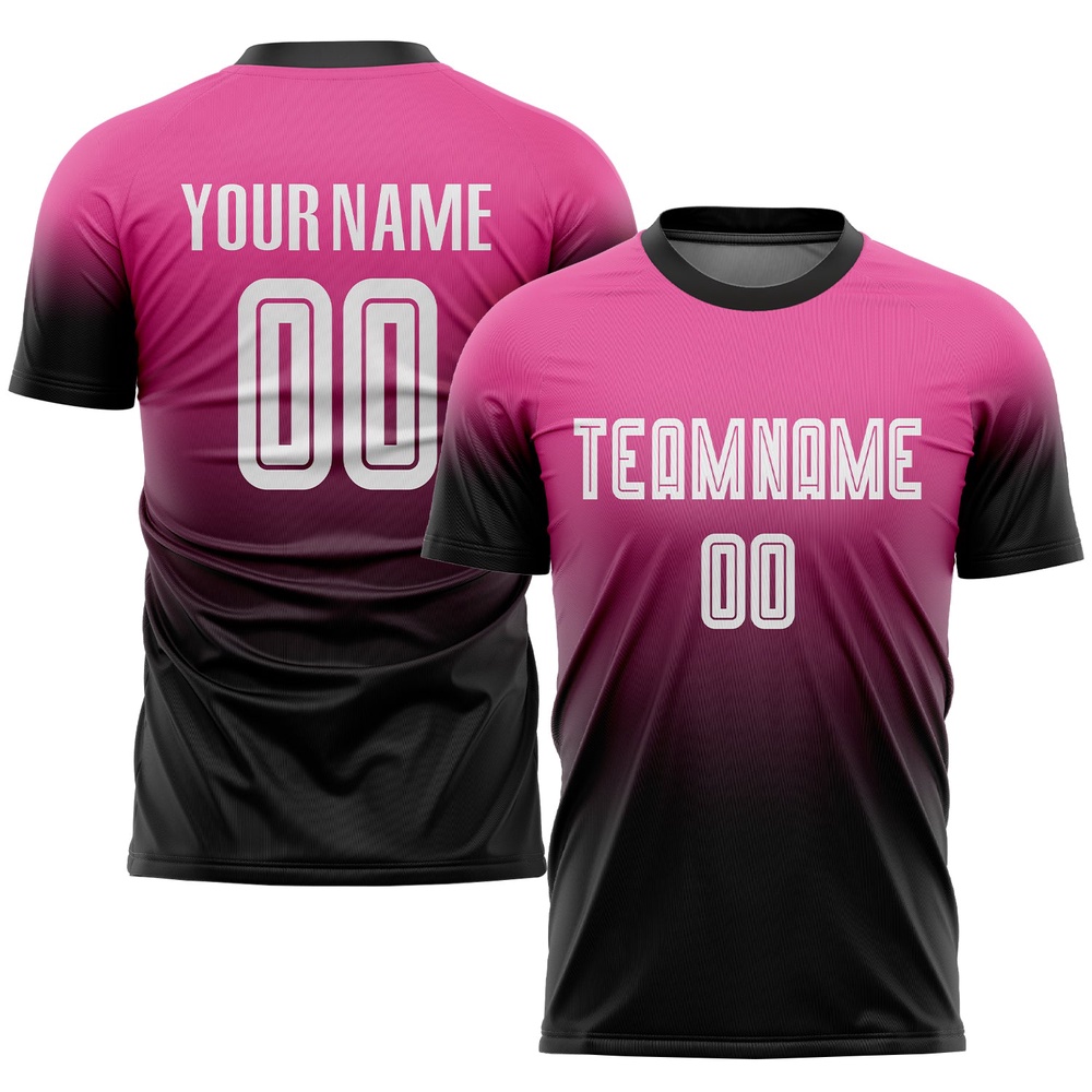Pink White Black Sublimation Fade Fashion Soccer Uniform Jersey, Custom Team Soccer Jersey Shirt