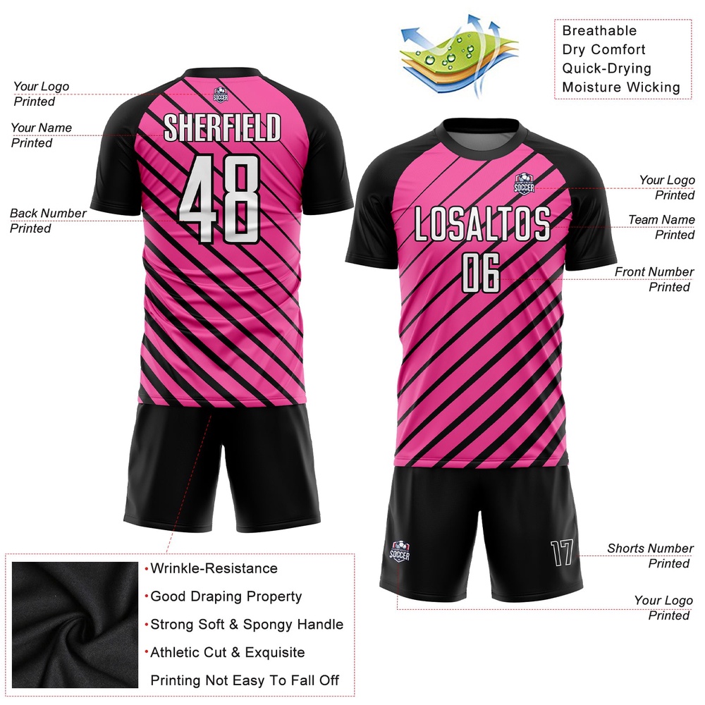 Pink White Black Sublimation Soccer Uniform Jersey, Custom Team Soccer Jersey Shirt