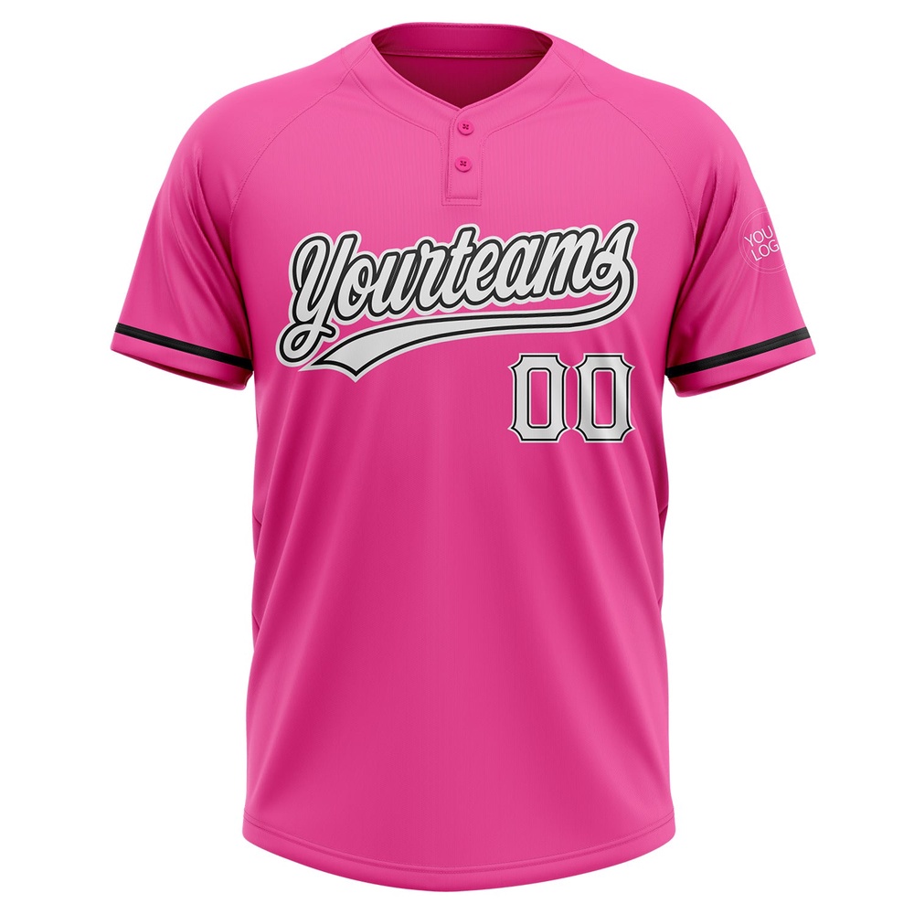 Pink White Black Two Button Unisex Softball Jersey, Custom Team Softball Jersey