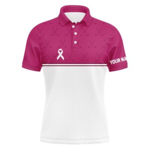 Pink White Breast Cancer Awareness Golf Shirts&hellip;