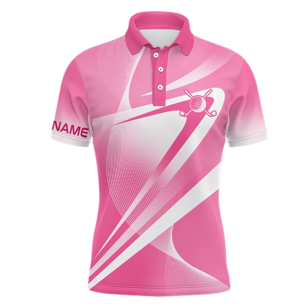 Pink White Custom Name Men’s Golf Polo Shirts Personalized Golf Shirts For Men Golfing Gifts, Golf Polo Shirt, Golf Shirts