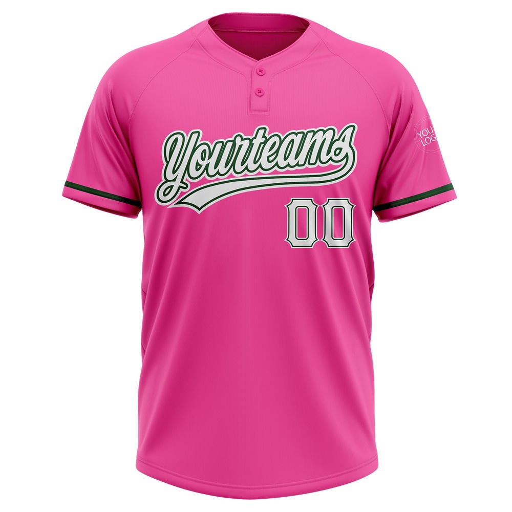 Pink White Green Two Button Unisex Softball Jersey, Custom Team Softball Jersey