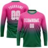 Pink White Green Sublimation Long Sleeve Fade Fashion Soccer Uniform Jersey, Custom Team Soccer Jersey Shirt