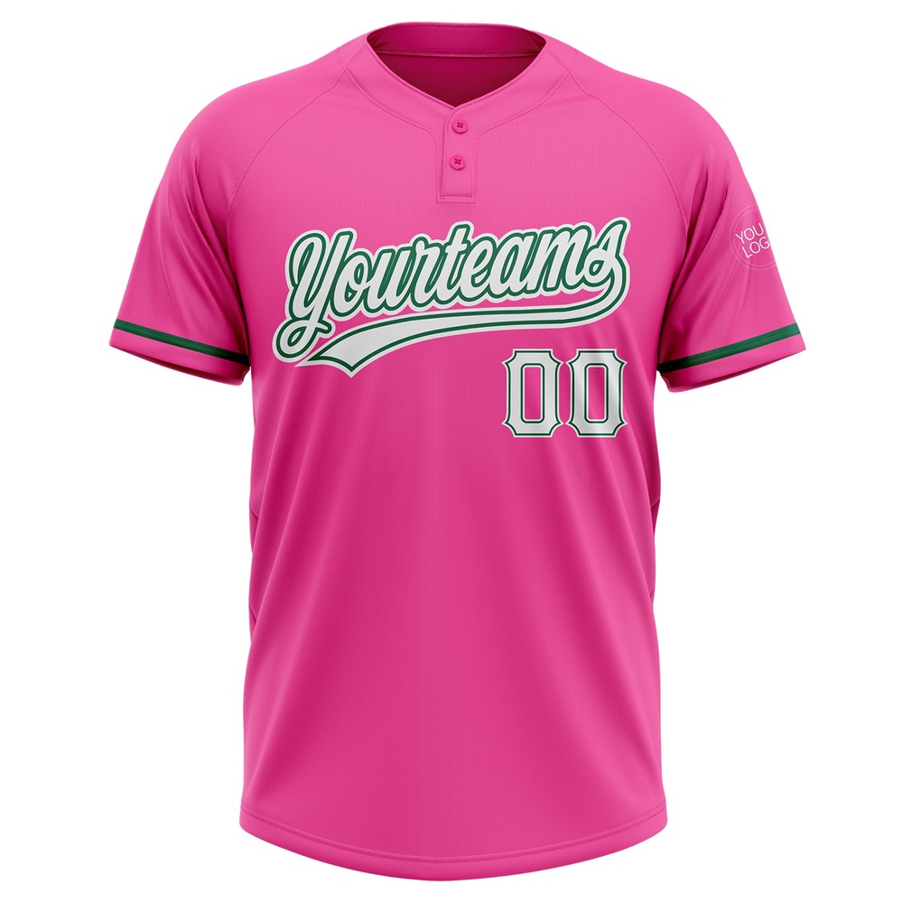 Pink White Kelly Green Two Button Unisex Softball Jersey, Custom Team Softball Jersey