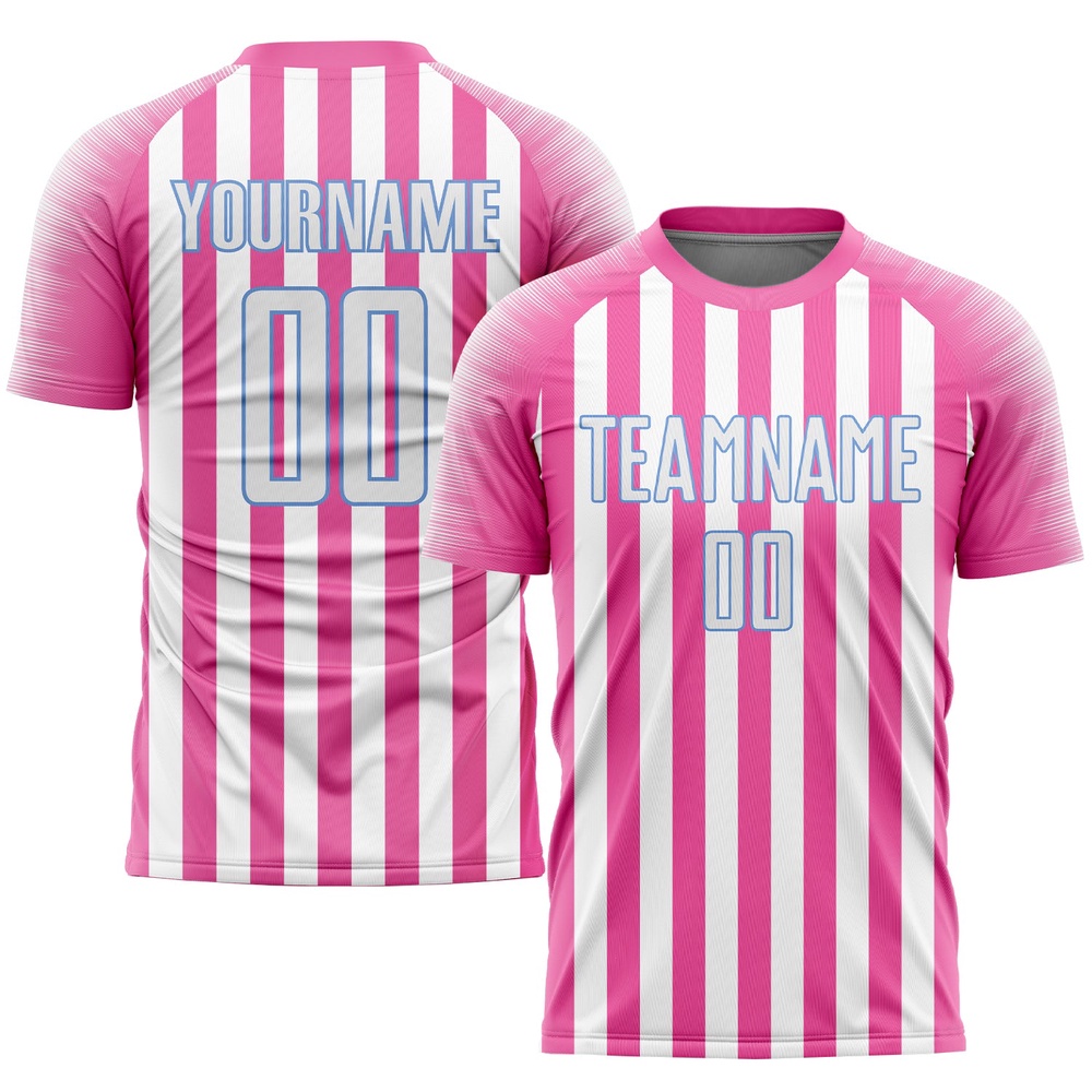Pink White Light Blue Sublimation Soccer Uniform Jersey, Custom Team Soccer Jersey Shirt