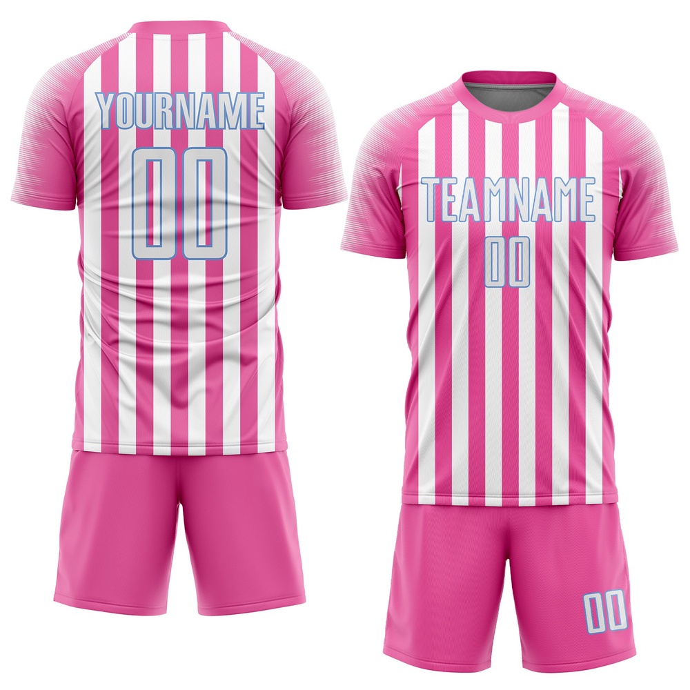Pink White Light Blue Sublimation Soccer Uniform Jersey, Custom Team Soccer Jersey Shirt