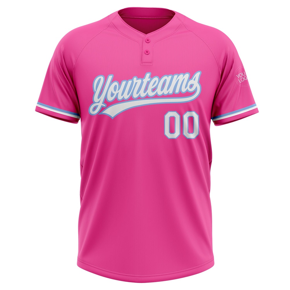Pink White Light Blue Two Button Unisex Softball Jersey, Custom Team Softball Jersey