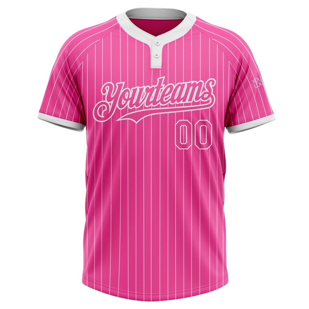 Pink White Pinstripe White Two Button Unisex Softball Jersey, Custom Team Softball Jersey
