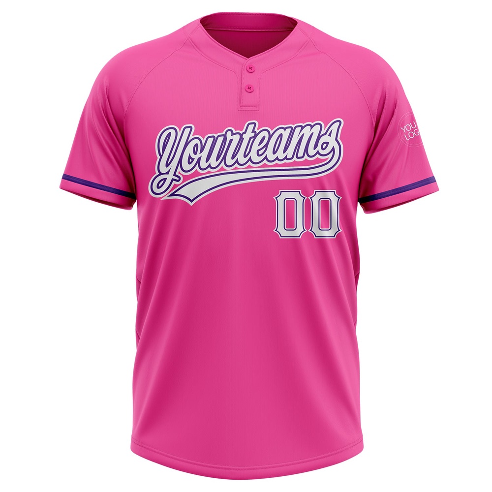 Pink White Purple Two Button Unisex Softball Jersey, Custom Team Softball Jersey